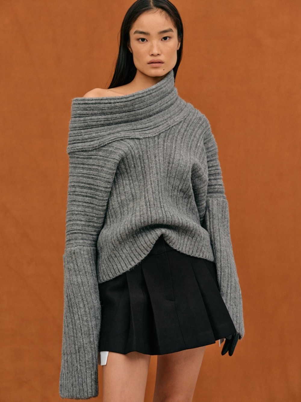 Source Unknown Becca Sweater - Storm Gray Off-the-Shoulder